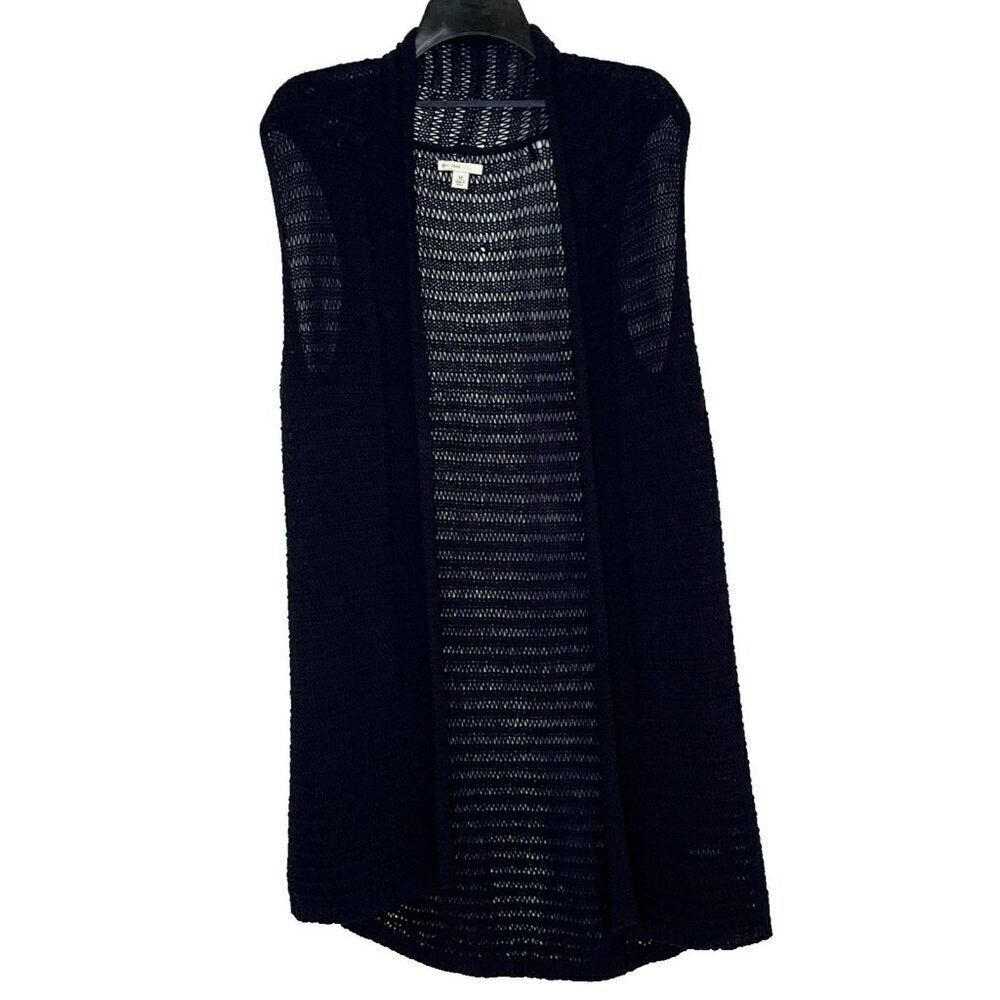 Cato Open Crochet Cardigan Duster sz M Sleeveless Navy Boho Hippie Festival
